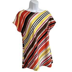 Peck & Peck Striped Pullover‎ Top Boat Neck Cap Drop Shoulder Sleeves Multicolor